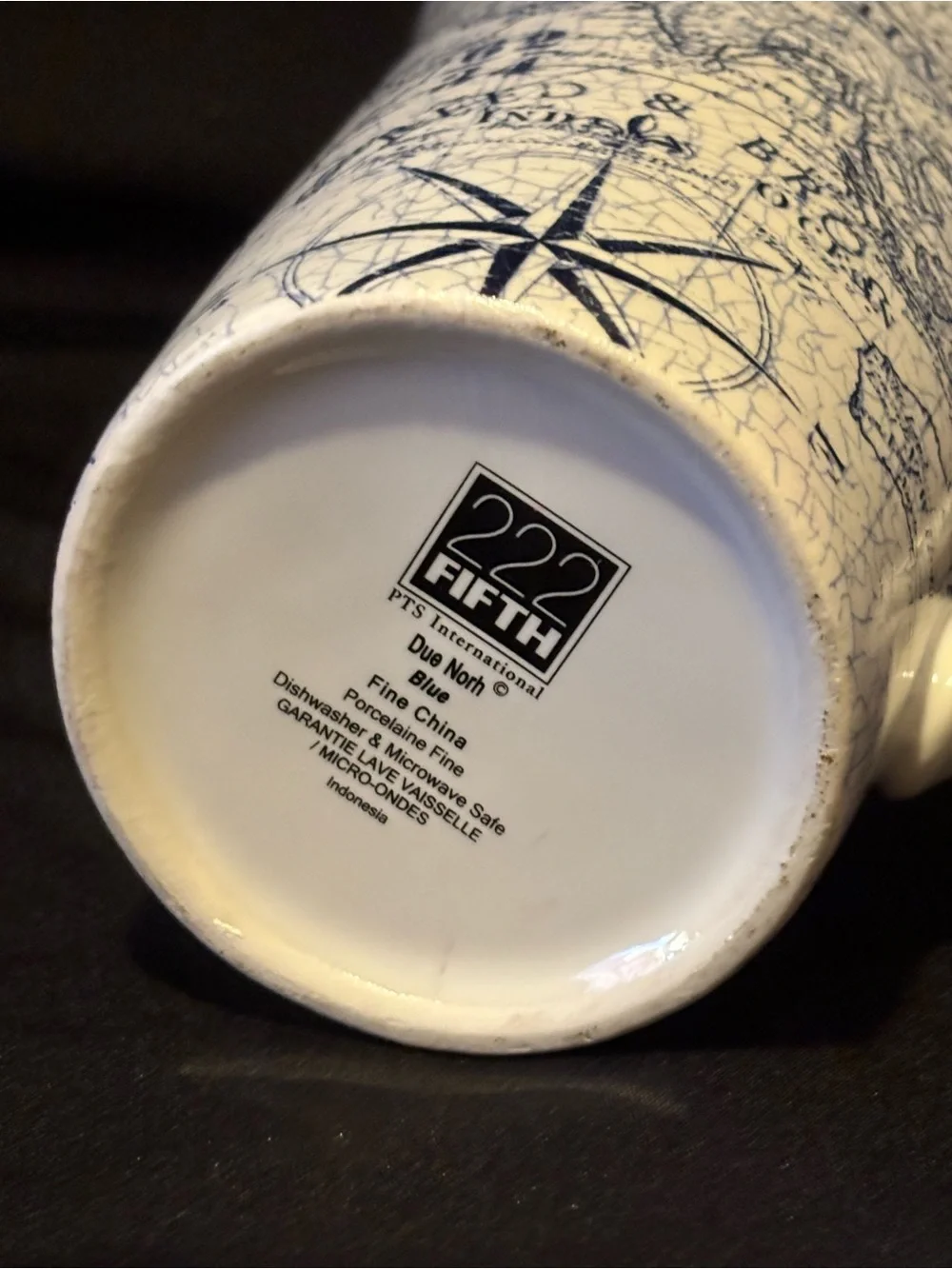 222Fifth Due North Large Ceramic Mug. Nautical Style